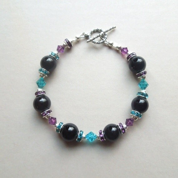 black onyx teal purple sparkly bracelet black onyx teal purple sparkly bracelet