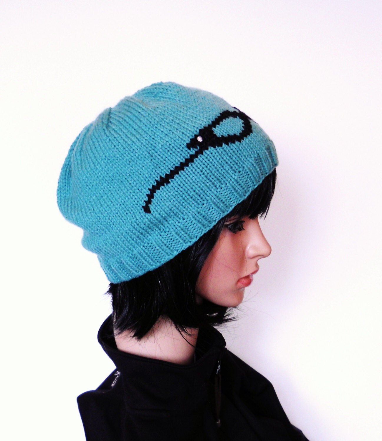 Retro Cat Eye Glasses Beanie Handknit Hat with Mid Century