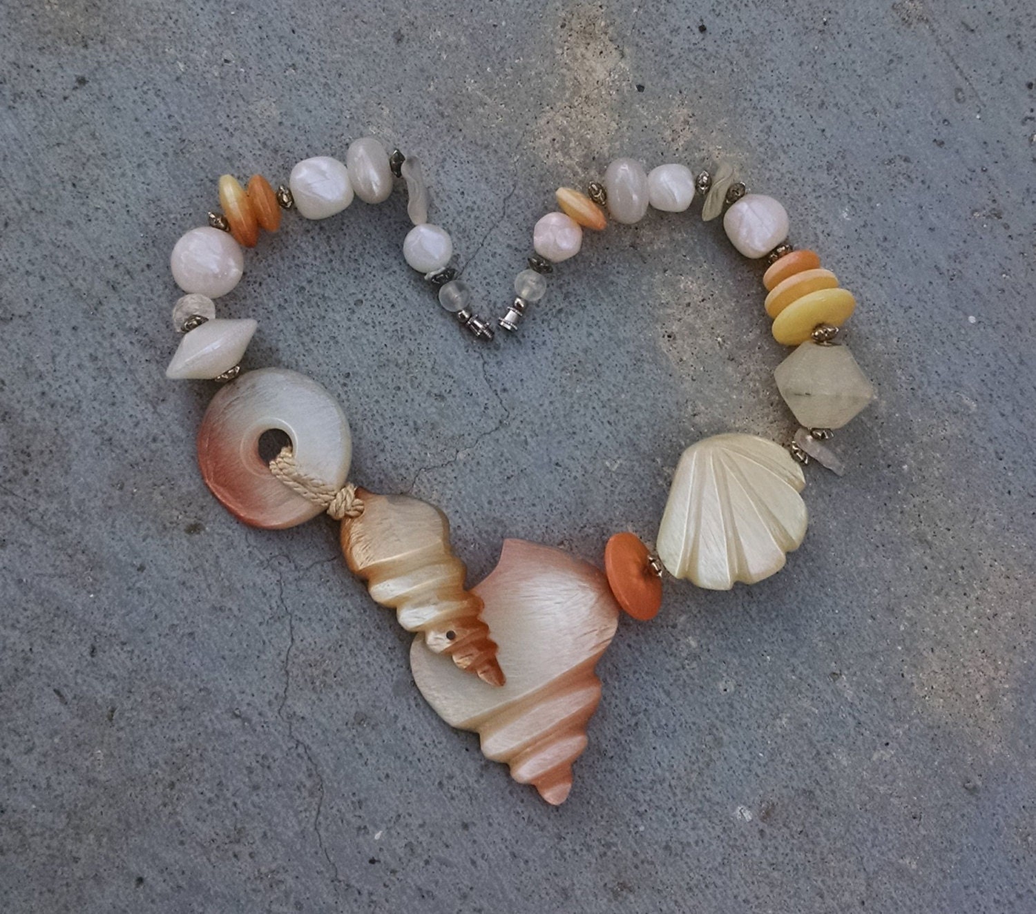 Vintage Seashell Necklace Choker Carved Plastic Acrylic Or