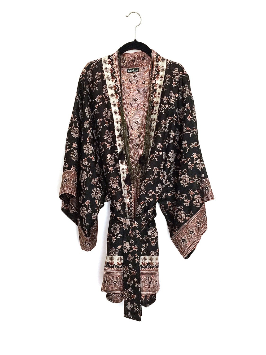 Silk Kimono jacket oversized wide sleeve style in black and