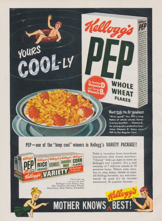 1949 Kellogg's Pep Cereal Ad Vintage Advertising Art Print