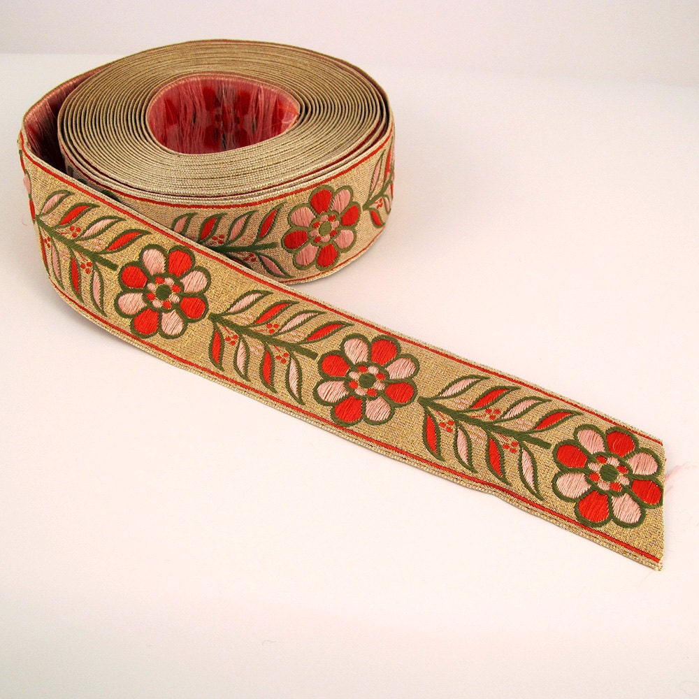 1970s Jacquard Floral Ribbon Trim 1 5 Wide