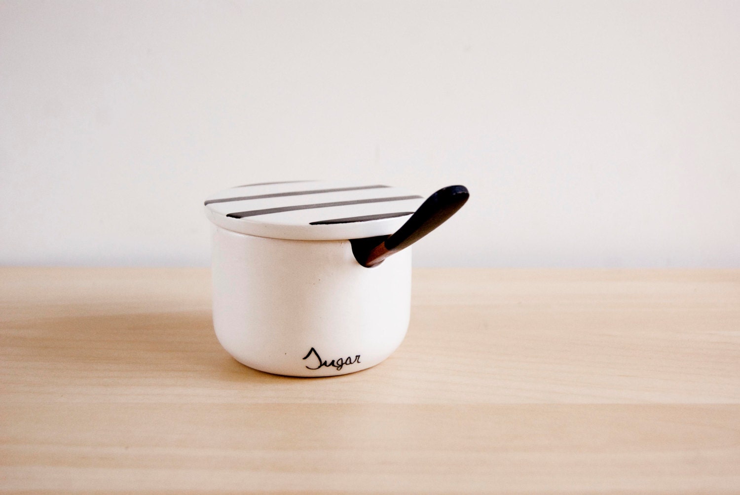 Ceramic sugar bowl with lid and spoon Pottery sugar bowl