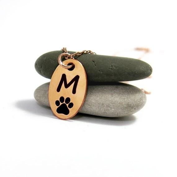 Custom Paw Print Necklace Initial Necklace Rose Gold paw