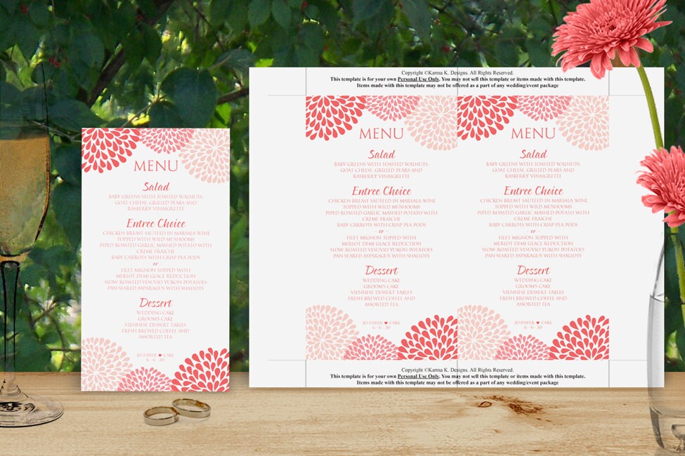 wedding menu card templates free download burgundy floral