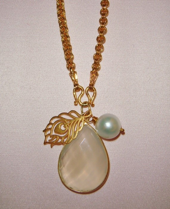 24 inch Gold Necklace with faceted White by Tiffanysfinejewelry
