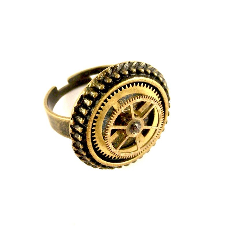 Gear Ring Steampunk Adjustable Ring (antique pocket watch parts) clockworks ring