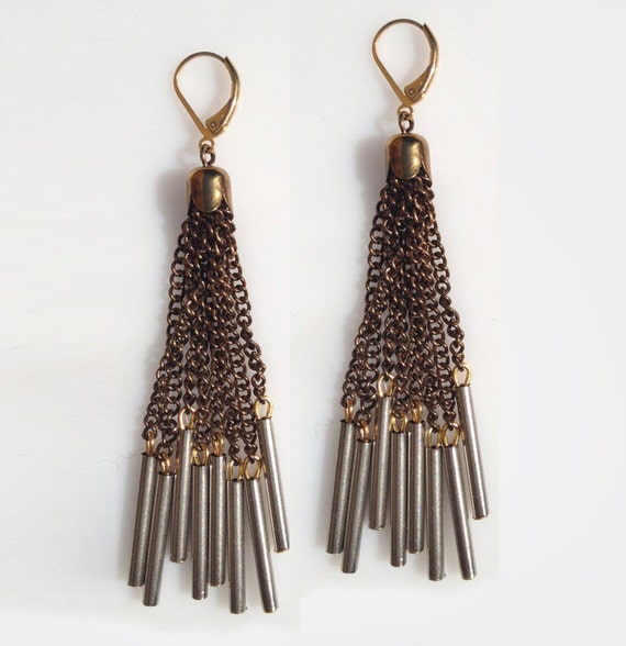 Antique Brass Chandelier Chain Tassel Earrings Fringe