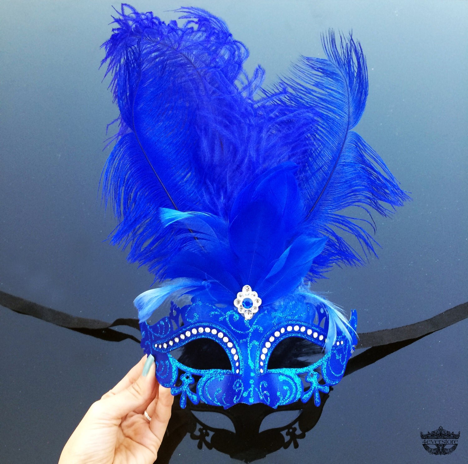 Masquerade Mask Royal Blue Feathers Masquerade Ball Mask