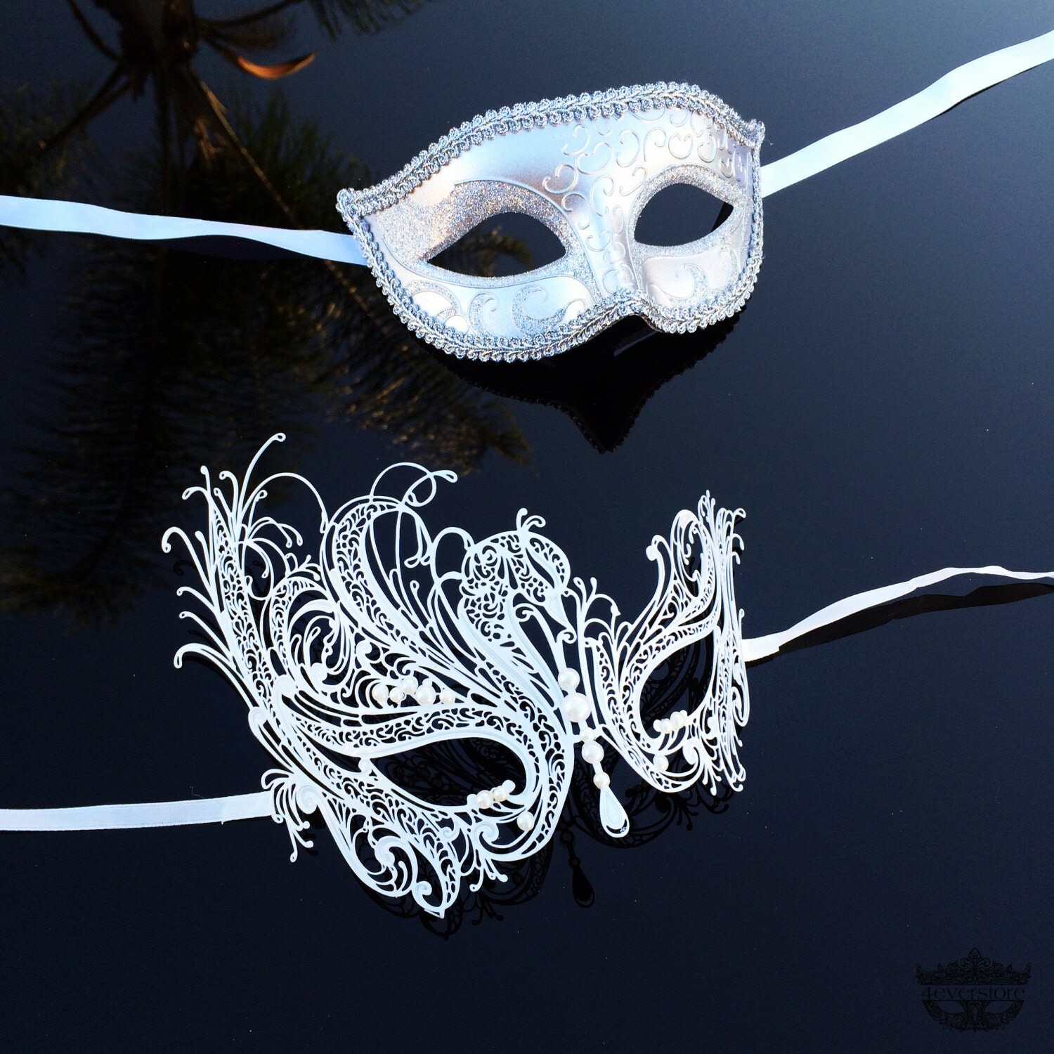 His & Hers Couples Masquerade Mask Silver Masquerade Masks