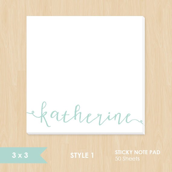 Personalized Sticky Note Pad // Cute Calligraphy Name in Teal