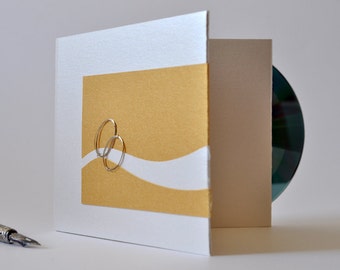 Wedding eco friendly double cd-dvd case, personalized custom love gift, wire rings+white & golden metallic cardboards+ papercut heart