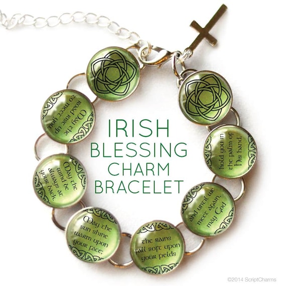 Irish Blessing Charm Bracelet with Celtic Rose Design