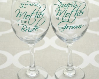 Personalized mother of the bride or groom gift wine glass