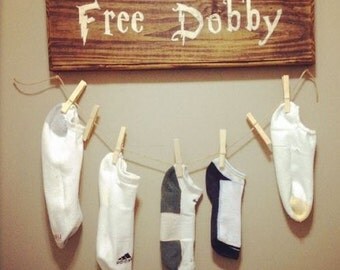 Free Dobby Sock Holder Hanger Sign for Laundry Room - Save a house-elf rustic, twine Harry Potter