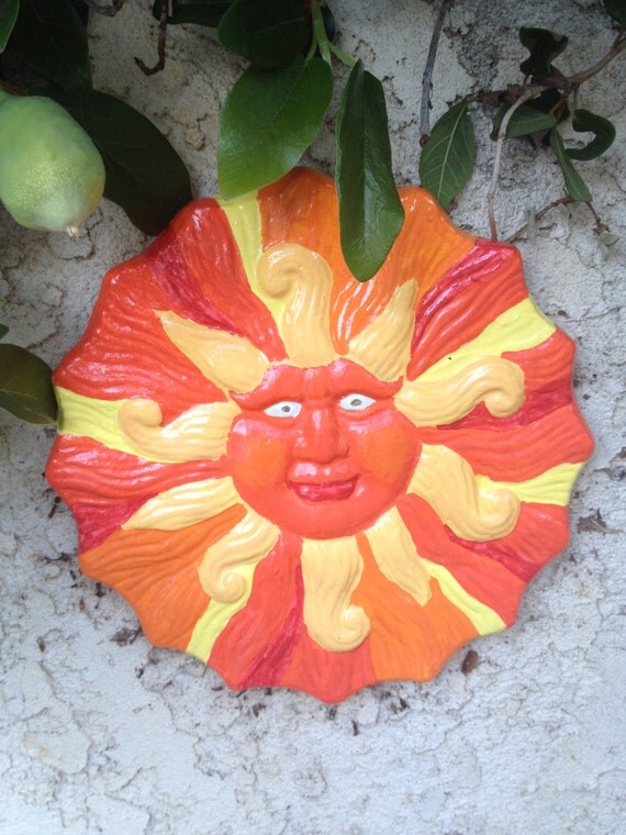 Items similar to Handmade, handpainted cement Sun wall hanging for