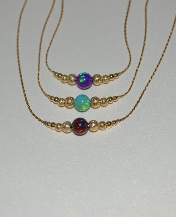 Black Opal necklace, Opal Jewelry, opal ball/bead necklace, opal gold horizontal bar necklace, simple/elegant tiny dot necklace