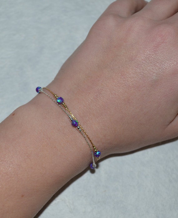 Purple Opal Bracelet, Tiny Opal Dot Bracelet, simple dainty coin/circle gold bracelet, minimalist pendant bracelet, opal jewelry
