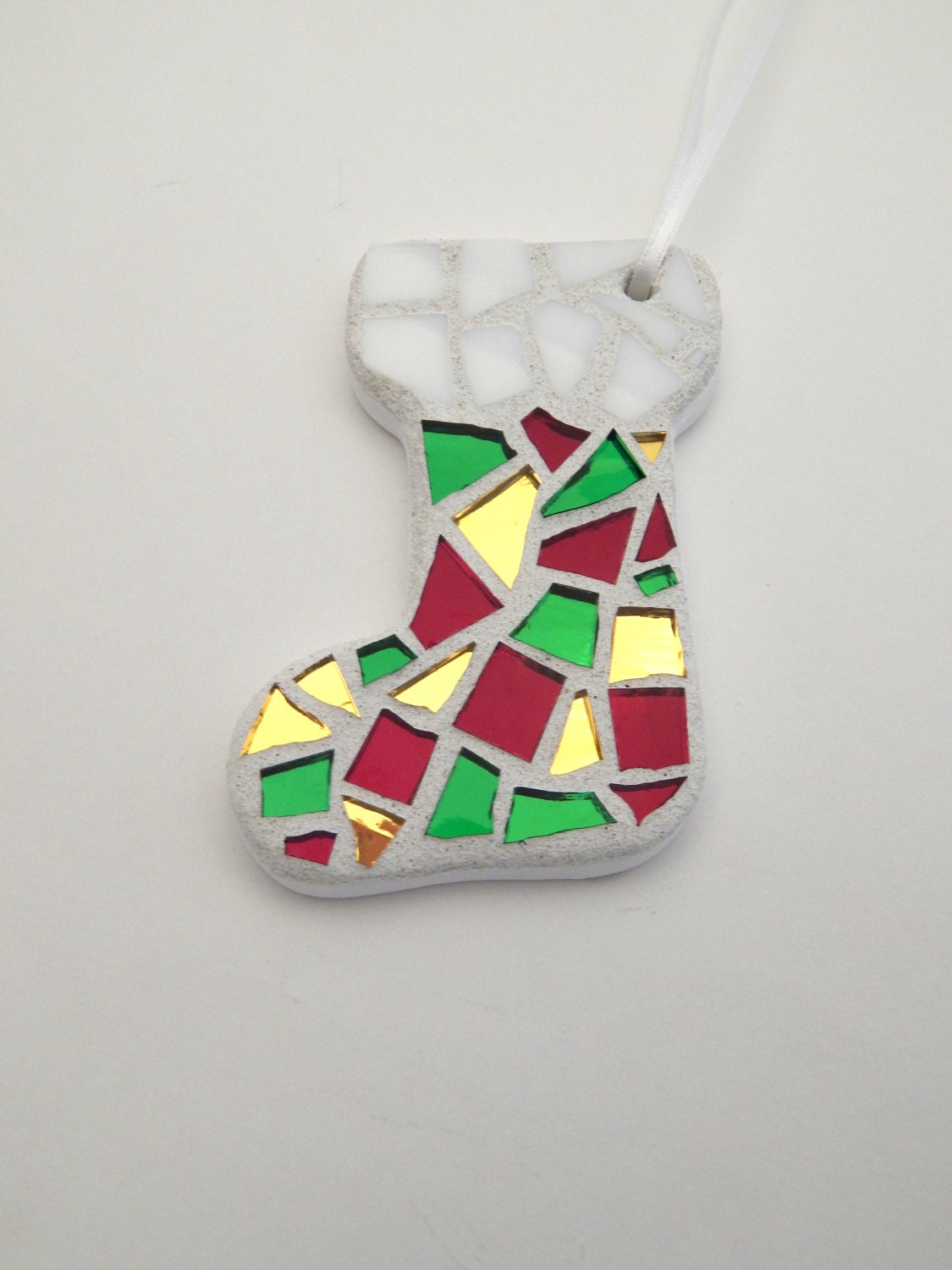christmas ornament mosaic stocking red green gold christmas ornament mosaic stocking red green gold