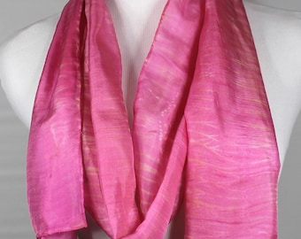 100 percent silk scarf 8"x72" Shibori technique in a soft pink design, made to order