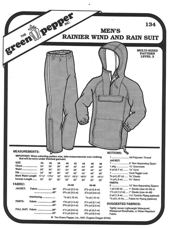 Green Pepper Sewing Patterns Rain Jacket Pattern Mens Sewing