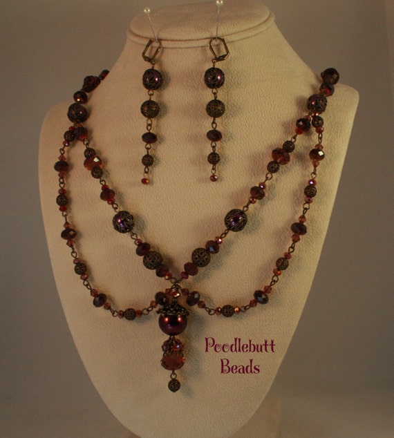 French Wine Victorian Style Necklace Wine Pearls and