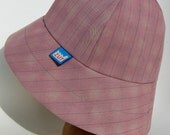 Womens pink pinstripe gaberdine fall rainhat with yellow linen lining