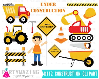 Construction Clipart, Construction Boy, truck Clip Art Graphic Set, Instant Download -D112