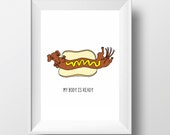 Instant Download Printable Cute and Funny Daschund Dog in a bun Portrait Art Illustration Poster