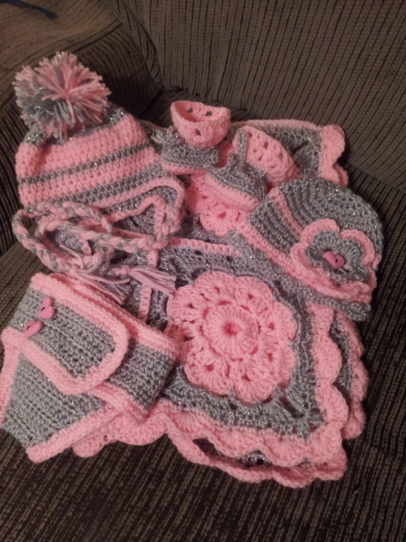 Items similar to Baby girl crocheted complete layette set in silver