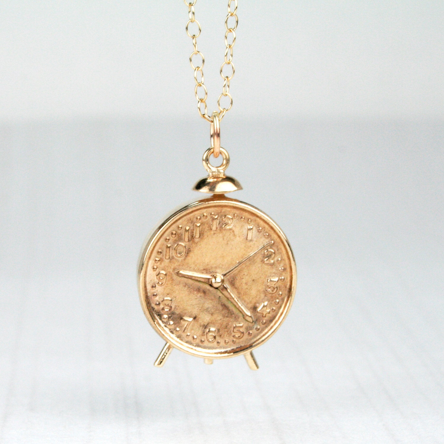 9K Alarm Clock Charm Necklace Vintage 9ct Yellow by