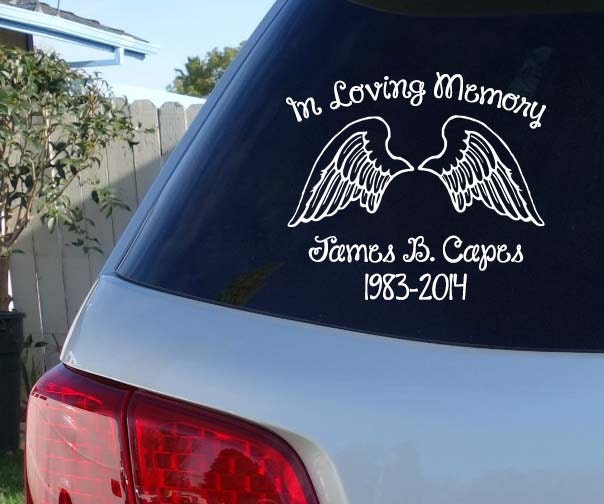 In Loving Memory Car Window Decal With Angel Wings Car