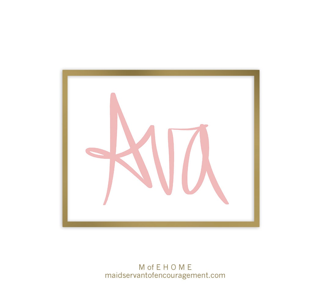 Ava Pink Baby Girls Name Art Printable With By Mofehome On Etsy