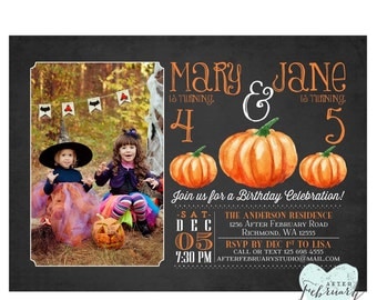 Halloween Birthday Invitation - Pumpkin Invitation - Halloween Birthday Photo Birthday Invitation Typography - Printable No.457KIDS
