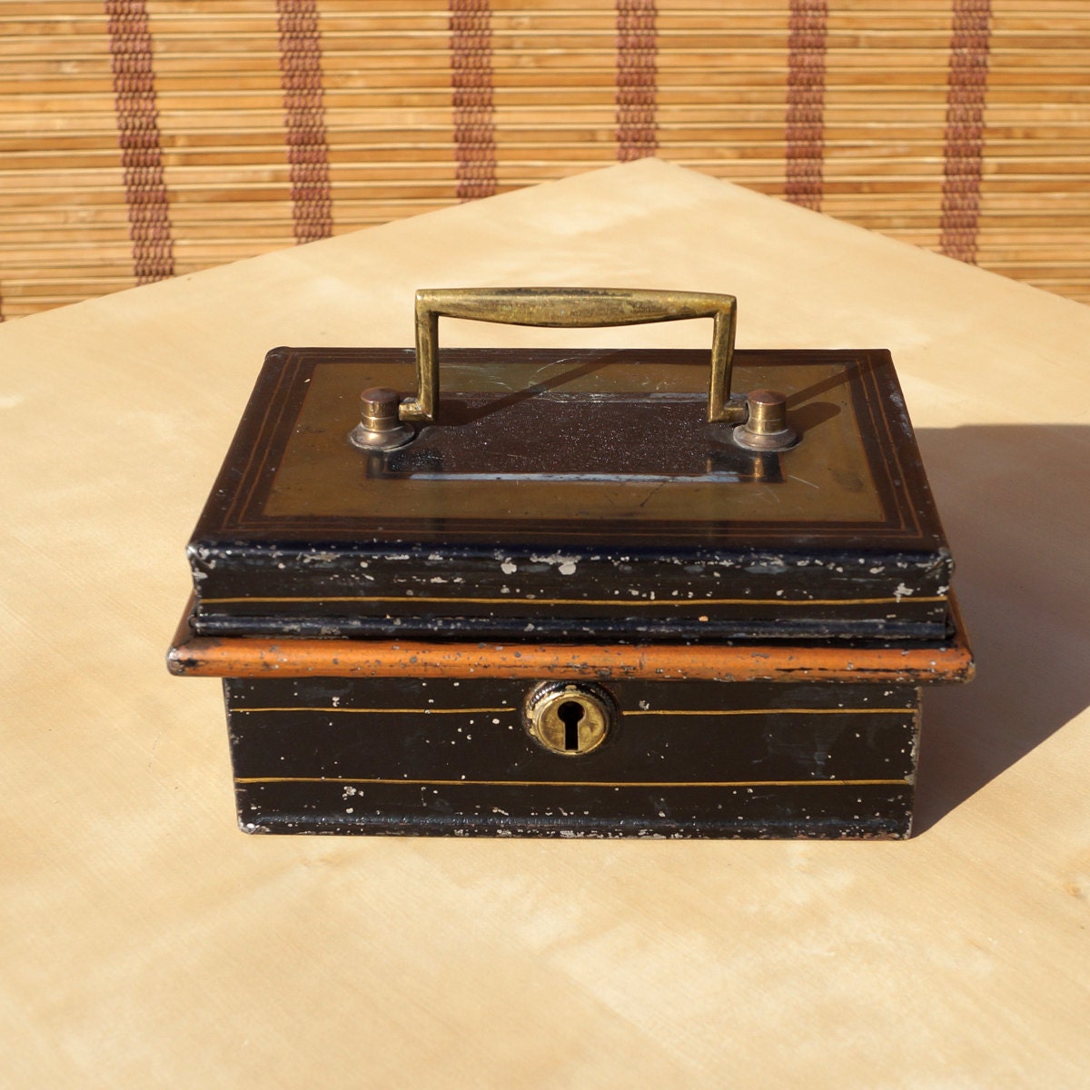 Vintage metal safe box made in England