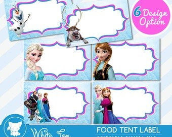 Disney Frozen Food Labels,Disney Frozen Food Tents Cards Tags, Elsa Frozen Party Printable, INSTANT DOWNLOAD - Editable PDF