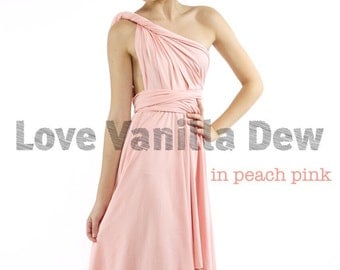Bridesmaid Dress Infinity Dress Peach Pink Knee Length Wrap Convertible Dress Wedding Dress