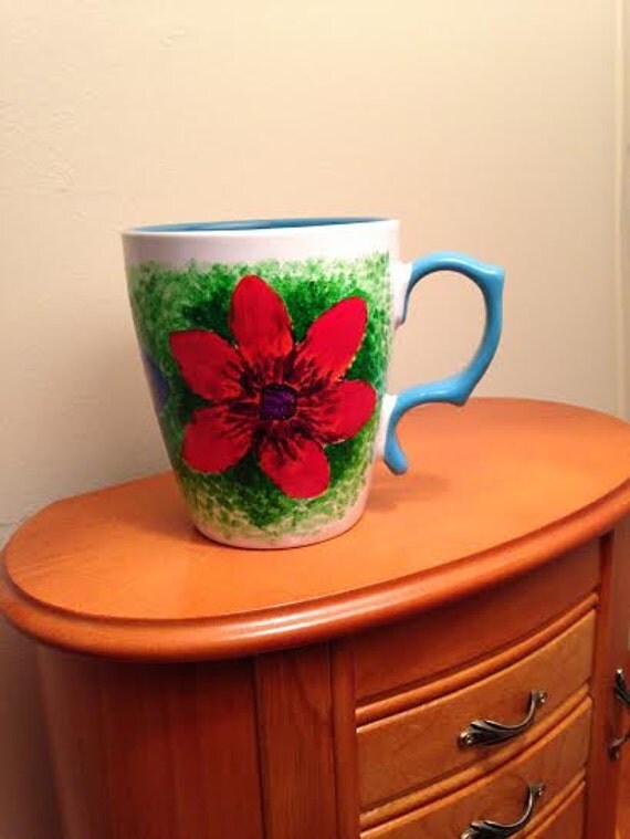 Hand painted flower coffee mug