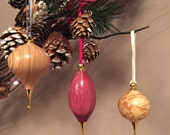 Christmas Tree Wooden Baubles Decorations.  Set of 3 - handturned.