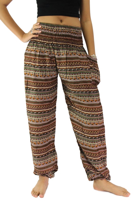 boho pants yoga pants mix color stripe one size by bangkokpants
