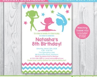 gymnastic birthday party / gymnastic birthday / gymnastic invitation / gymnastic birthday invitation / gymnastic printable / INSTANT PDF