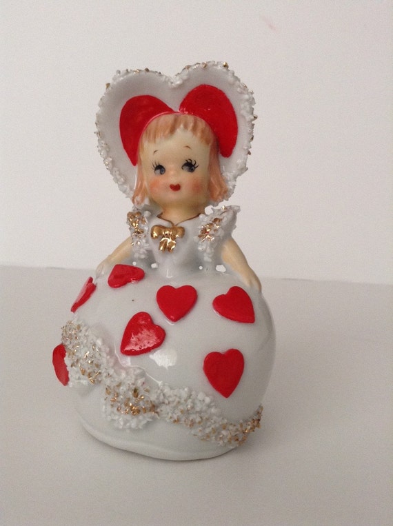 Vintage Valentine Girl Figurine Bell by Lefton