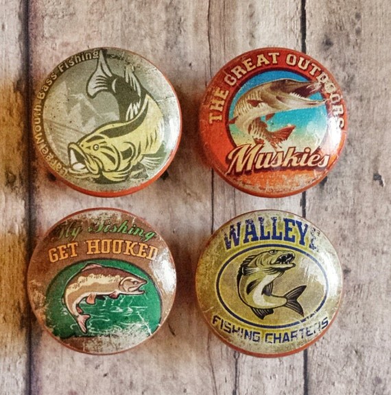 4 Handmade Fishing Knob Drawer Pulls Birch Wood Great