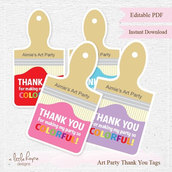 Editable Art Party Thank You Tags / Favor Tags / Instant