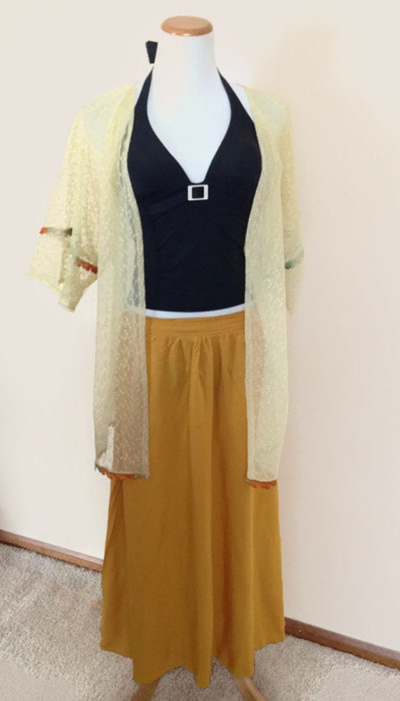 Yellow Lace Kimono Cardigan Long Free Size by SewChickyBySai