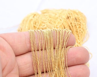 3 Meters Gold Faceted 24K Ball Chain (1mm) - Bead Chain - Gold plated faceted ball chain , BXB23