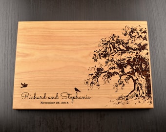 Personalized Cutting Board, Custom Wedding Gift, Housewarming Gift, Anniversary Gift, Engraved Wood Chopping Block, Hostess Gift, Tree Birds