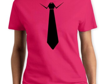 Tie Women T-Shirt. Hand Screen Printed Tee. Great Quality. Very Soft. Fashion Celebrity Costume Retro Disfraz Formal