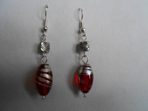 deltaoriginals - Red & Silver Earrings, Sterling Silver Plated