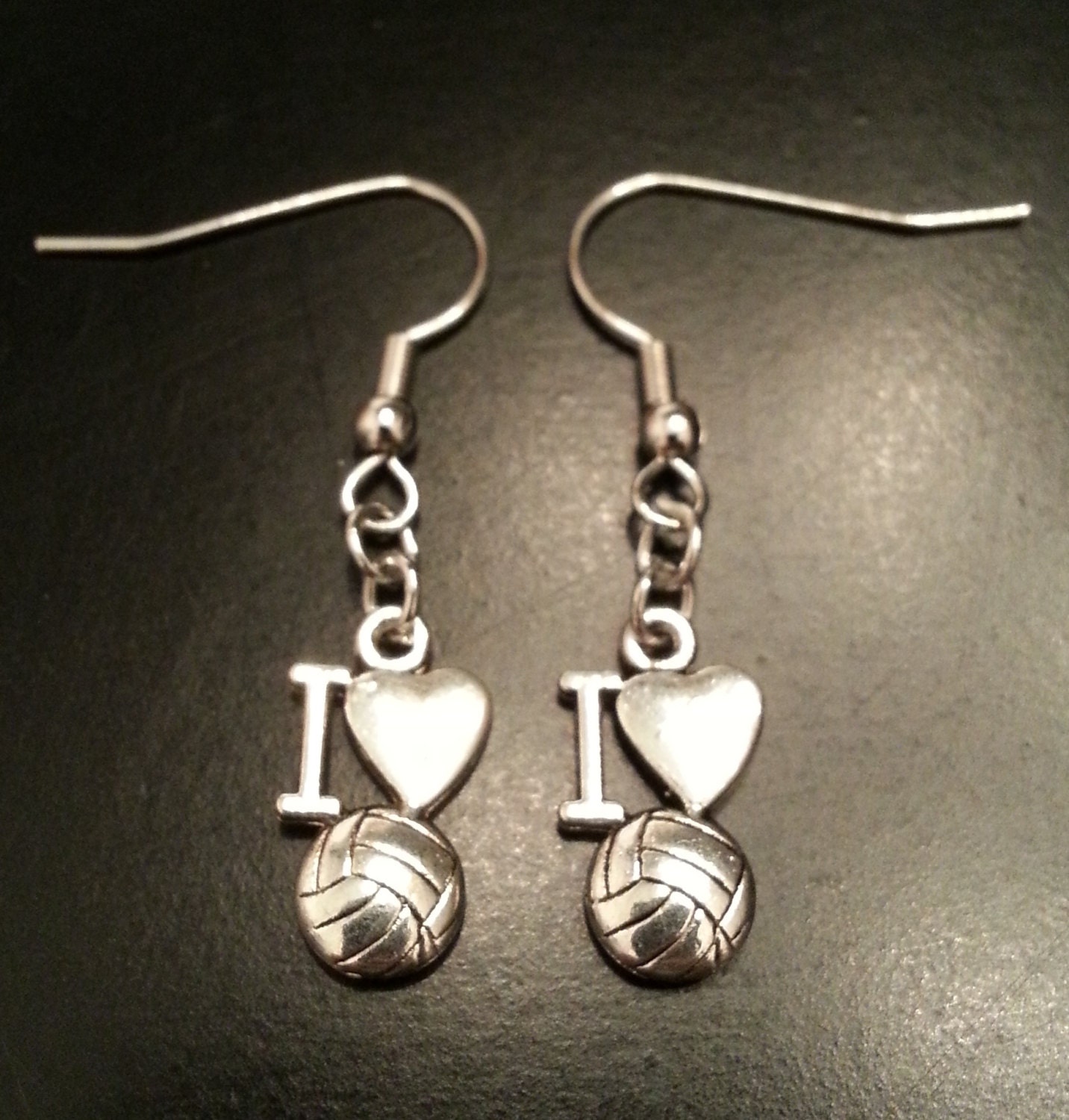 Silver metal I love volleyball earrings volleyball gift